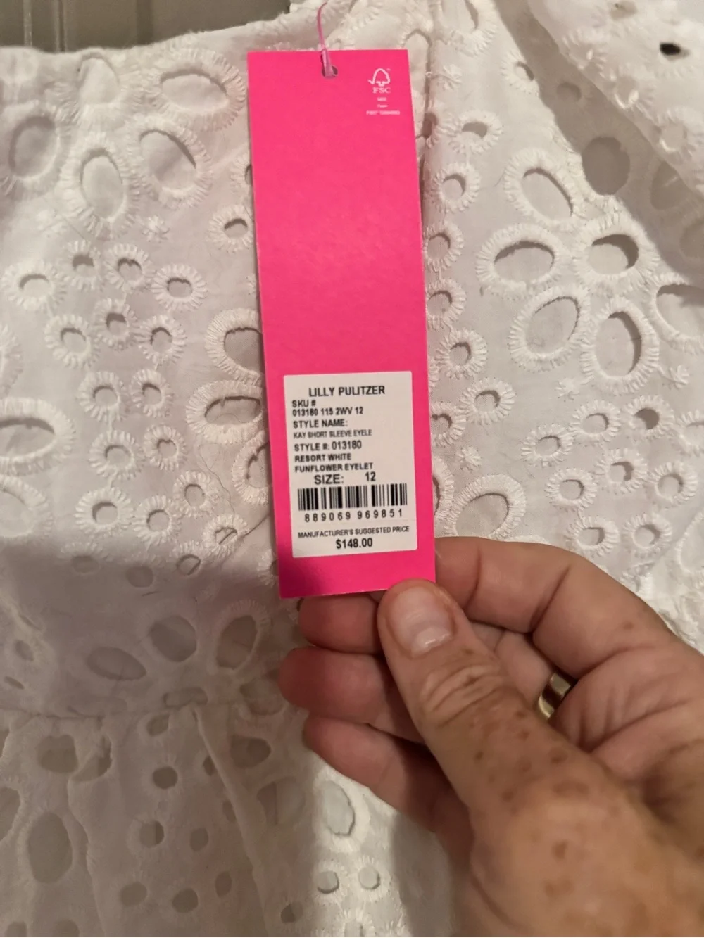 Lilly Pulitzer White Eyelet Puff-Sleeve Peplum Blouse